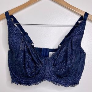 Barely Breezies Lace Bra Women’s Size 38 DD Navy Dark Blue Underwire QVC